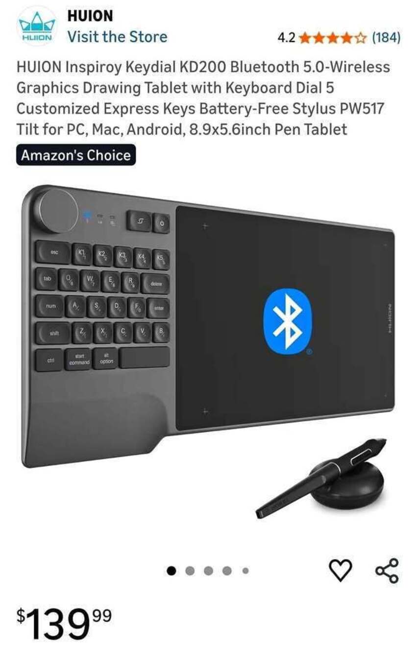 HUION Inspiroy Keydial KD200 Bluetooth 5.0-Wireless Graphics Drawing Tablet with